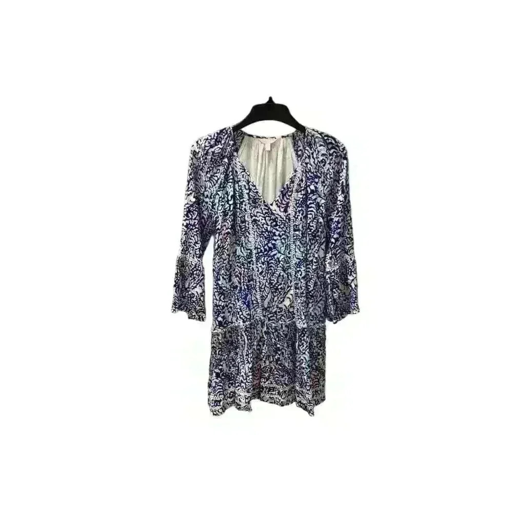 Lilly Pulitzer Percilla Tunic Dress Blue Long Sleeve V-Neck Size S